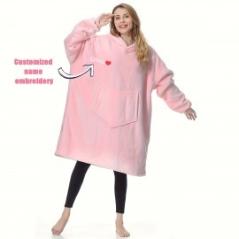 1pc Tosakey リバーシブルフランネルフーディブランケット - コンテンポラリースタイル、100%ポリエステル、200-250 GSM、洗濯機洗い可能、刺繍カスタムネーム、オーバーサイズフード付きチェアスローフォーソファ、オフィス - 理想的なクリスマスギフト