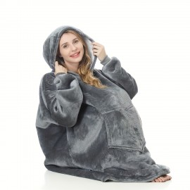 1pc Tosakey リバーシブルフランネルフーディブランケット - コンテンポラリースタイル、100%ポリエステル、200-250 GSM、洗濯機洗い可能、刺繍カスタムネーム、オーバーサイズフード付きチェアスローフォーソファ、オフィス - 理想的なクリスマスギフト