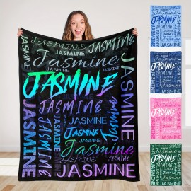 カスタムネーム カスタムランダムカラーパターン ソフトで快適な昼寝ブランケット 四季オフィスチェア用フランネルブランケット、QOGOER