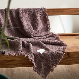 1枚 ソフトベージュ タッセル スロー ブランケット - 100% コットン、フレンチスタイル、ソファ、ベッド、ベンチ用オールシーズン快適ブランケット、軽量＆暖かいフレイドエッジ、ソファスロー ブランケット | フレンチスタイルブランケット | 100% コットンブランケット