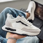 メンズカジュアルスニーカー - 通気性メッシュ＆PUアッパー、ベージュ/グリーンカラーワイ、レースアップロートップデザインと丸いつま先＆耐久性のあるゴムソールでオールシーズン快適 - アーバンストリートウェアシューズ、日常履き用ファブリックライニングインテリア