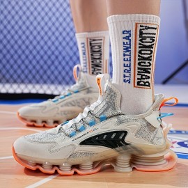 Men'Sトレンディブレードスニーカー - コンフォートなニットアスレチックシューズ、ゴムソール、通気性のあるメッシュ＆EVAインソール、カジュアルストリートウェア用のレースアップ、オールシーズンフットウェア | スタイリッシュなコンフォート | コンフォートフィット