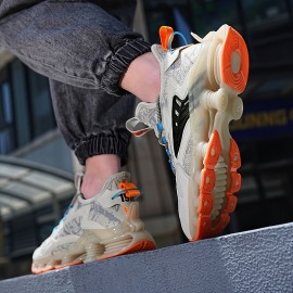 Men'Sトレンディブレードスニーカー - コンフォートなニットアスレチックシューズ、ゴムソール、通気性のあるメッシュ＆EVAインソール、カジュアルストリートウェア用のレースアップ、オールシーズンフットウェア | スタイリッシュなコンフォート | コンフォートフィット