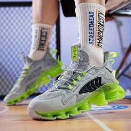 Men'Sトレンディブレードスニーカー - コンフォートなニットアスレチックシューズ、ゴムソール、通気性のあるメッシュ＆EVAインソール、カジュアルストリートウェア用のレースアップ、オールシーズンフットウェア | スタイリッシュなコンフォート | コンフォートフィット
