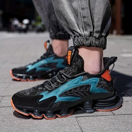 Men'Sトレンディブレードスニーカー - コンフォートなニットアスレチックシューズ、ゴムソール、通気性のあるメッシュ＆EVAインソール、カジュアルストリートウェア用のレースアップ、オールシーズンフットウェア | スタイリッシュなコンフォート | コンフォートフィット