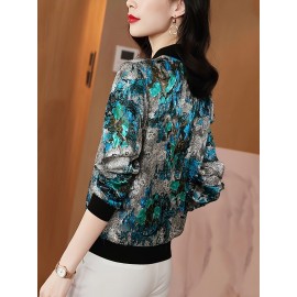 女性用軽量UVカットジャケット - 夏のカジュアルなジップアップカーディガン、鮮やかな幾何学模様、長袖、黒い襟、アウトドア活動に最適