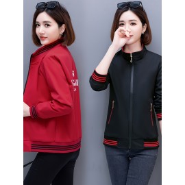 女性用スタイリッシュなネイビーブルージップアップジャケット、取り外し可能なフード付き - 春秋のカジュアル長袖アウター、ポリエステル生地、幾何学模様、ポケット付き、シックなジップアップジャケット | 耐久性に優れたポリエステル