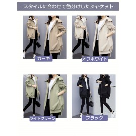 女性用スリミング軽量ウインドブレーカージャケット - ロングスタイル、ジップアップフーディー、春秋用裏地付き、カジュアルルーズフィット、ポリエステル、無地、レジャースタイル