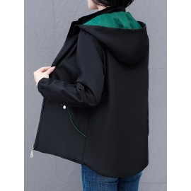 女性向けの多用途のジップアップフード付きジャケット、取り外し可能なトリム付き - 軽い緑の野球スタイルのボンバージャケット、カジュアルな春のアウター、ポリエステル裏地、ジッパークロージャー、カジュアルな着用ジャケット | モダンなカジュアルジャケット | ジップアップフード付きジャケット、ジッパージャケットフーディー