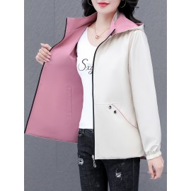 女性向けの多用途のジップアップフード付きジャケット、取り外し可能なトリム付き - 軽い緑の野球スタイルのボンバージャケット、カジュアルな春のアウター、ポリエステル裏地、ジッパークロージャー、カジュアルな着用ジャケット | モダンなカジュアルジャケット | ジップアップフード付きジャケット、ジッパージャケットフーディー