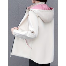 女性向けの多用途のジップアップフード付きジャケット、取り外し可能なトリム付き - 軽い緑の野球スタイルのボンバージャケット、カジュアルな春のアウター、ポリエステル裏地、ジッパークロージャー、カジュアルな着用ジャケット | モダンなカジュアルジャケット | ジップアップフード付きジャケット、ジッパージャケットフーディー