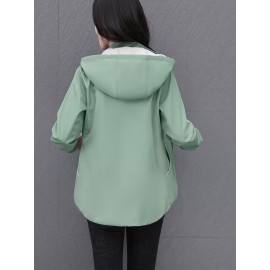 女性向けの多用途のジップアップフード付きジャケット、取り外し可能なトリム付き - 軽い緑の野球スタイルのボンバージャケット、カジュアルな春のアウター、ポリエステル裏地、ジッパークロージャー、カジュアルな着用ジャケット | モダンなカジュアルジャケット | ジップアップフード付きジャケット、ジッパージャケットフーディー