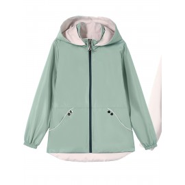 女性向けの多用途のジップアップフード付きジャケット、取り外し可能なトリム付き - 軽い緑の野球スタイルのボンバージャケット、カジュアルな春のアウター、ポリエステル裏地、ジッパークロージャー、カジュアルな着用ジャケット | モダンなカジュアルジャケット | ジップアップフード付きジャケット、ジッパージャケットフーディー