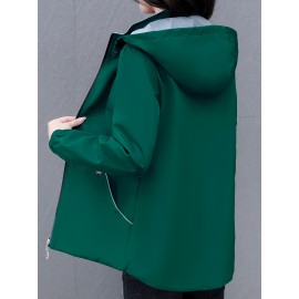 女性向けの多用途のジップアップフード付きジャケット、取り外し可能なトリム付き - 軽い緑の野球スタイルのボンバージャケット、カジュアルな春のアウター、ポリエステル裏地、ジッパークロージャー、カジュアルな着用ジャケット | モダンなカジュアルジャケット | ジップアップフード付きジャケット、ジッパージャケットフーディー