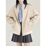 1枚【女性用】カジュアル　エレガント　レターベースボールカラージャケット　ポリエステル　ポータブル　秋用　外出用　日常着　レースアップ　エレガント　ファッション　秋用　外出用　日常着