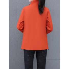 女性用軽量春ジャケット - スタンドカラー、ジッパーポケット、伸縮性カフス付きカジュアルオレンジ風切手、アウトドア活動、カジュアル外出用アパレル|スポーティ風切手|フルジップデザイン、風切手ジャケット