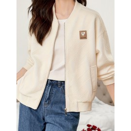 シックな秋/冬レディースカジュアルジャケット - 無地、メタルチェーンディテール付きジップアップ、洗濯機可