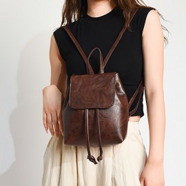 女性用スタイリッシュなバックパック - 大容量、カジュアルミニバッグ、ドローストリングクロージャー付き、日常使いに適した多機能ショルダーデザイン、ブラック、ブラウン＆タン色、カジュアルショルダーバッグ | スリークバッグ | スタイリッシュなストラップデザイン、バックパックパース