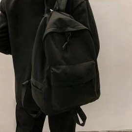 耐久性ポリエステル製バックパック、軽量で調節可能なストラップ、ジッパー付きラップトップコンパートメント - 学校、大学、旅行に最適 - 男女兼用のスリークブラックデザイン、学校用バックパック