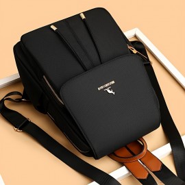 ブラックキャンバスバックパック、調節可能なストラップ、旅行、通勤、学校用の多層デザイン、カジュアルスタイル、ポリエステル裏地、手洗い可能、通勤バックパック | 調節可能なストラップバッグ | キャンバスバックパック
