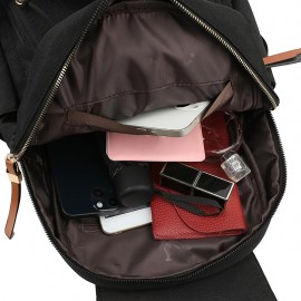 ブラックキャンバスバックパック、調節可能なストラップ、旅行、通勤、学校用の多層デザイン、カジュアルスタイル、ポリエステル裏地、手洗い可能、通勤バックパック | 調節可能なストラップバッグ | キャンバスバックパック