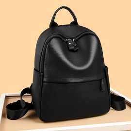 本物のレザーバックパック 女性用、調節可能なストラップ、複数のコンパートメント、カジュアルスタイル、ブラック、学校、仕事、旅行に最適、スクールショルダーバッグ | スリークな女性用バックパック | テクスチャード仕上げ、旅行用バックパック