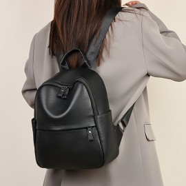 本物のレザーバックパック 女性用、調節可能なストラップ、複数のコンパートメント、カジュアルスタイル、ブラック、学校、仕事、旅行に最適、スクールショルダーバッグ | スリークな女性用バックパック | テクスチャード仕上げ、旅行用バックパック