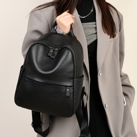 本物のレザーバックパック 女性用、調節可能なストラップ、複数のコンパートメント、カジュアルスタイル、ブラック、学校、仕事、旅行に最適、スクールショルダーバッグ | スリークな女性用バックパック | テクスチャード仕上げ、旅行用バックパック