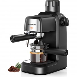 チーフトロニク 3.5 バー エスプレッソ & カプチーノ マシン ミルク フローター付き - 800 ワット、4 カップ ポータブル コーヒーメーカー ラテ & カプチーノ、ブラック ABS デザイン、米国プラグ、コーヒー愛好家に最適なギフト、コーヒーメーカー エスプレッソ メーカー