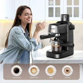 チーフトロニク 3.5 バー エスプレッソ & カプチーノ マシン ミルク フローター付き - 800 ワット、4 カップ ポータブル コーヒーメーカー ラテ & カプチーノ、ブラック ABS デザイン、米国プラグ、コーヒー愛好家に最適なギフト、コーヒーメーカー エスプレッソ メーカー