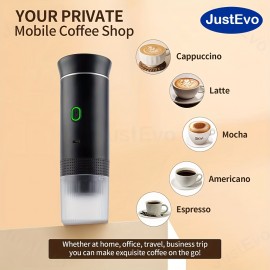 JustEvo スマート温度制御、高速抽出、大容量カプセル対応の3-in-1電動エスプレッソメーカー（カプセル、粉末コーヒー、ポッドに対応）– 車内、オフィス、キャンプ、ハイキングに最適