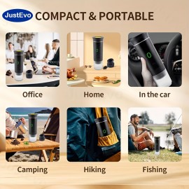 JustEvo スマート温度制御、高速抽出、大容量カプセル対応の3-in-1電動エスプレッソメーカー（カプセル、粉末コーヒー、ポッドに対応）– 車内、オフィス、キャンプ、ハイキングに最適