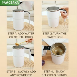 PANCERKA 充電式自己撹拌コーヒーマグ 温度表示付き - USB充電、ミルク、チョコレート、モカ用密閉トラベルタンブラー