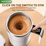 PANCERKA 充電式自己撹拌コーヒーマグ 温度表示付き - USB充電、ミルク、チョコレート、モカ用密閉トラベルタンブラー