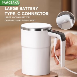 PANCERKA 充電式自己撹拌コーヒーマグ 温度表示付き - USB充電、ミルク、チョコレート、モカ用密閉トラベルタンブラー