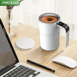 PANCERKA 充電式自己撹拌コーヒーマグ 温度表示付き - USB充電、ミルク、チョコレート、モカ用密閉トラベルタンブラー