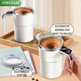 PANCERKA 充電式自己撹拌コーヒーマグ 温度表示付き - USB充電、ミルク、チョコレート、モカ用密閉トラベルタンブラー