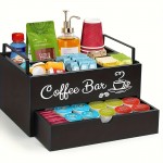 1pc 素朴な木製コーヒーバーオーガナイザー 引き出しとハンドル付き - コーヒーポッド、紅茶の調味料、アクセサリー用のカウンタートップ収納ボックス - 家庭とバーの装飾整理ソリューション