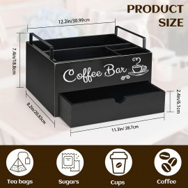 1pc 素朴な木製コーヒーバーオーガナイザー 引き出しとハンドル付き - コーヒーポッド、紅茶の調味料、アクセサリー用のカウンタートップ収納ボックス - 家庭とバーの装飾整理ソリューション