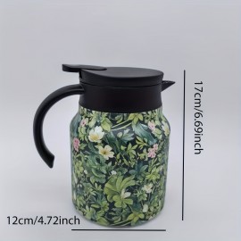 視覚的に魅力的な花柄デザインのステンレス製断熱ティーケトル - 大容量、黒外装、白内装、自宅でのルーズリーフ茶を淹れるのに最適