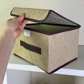蓋付き折りたたみ収納ボックス - 防塵ポリアミド模造リネン衣類・雑貨オーガナイザー