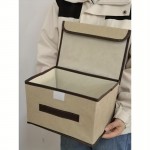 蓋付き折りたたみ収納ボックス - 防塵ポリアミド模造リネン衣類・雑貨オーガナイザー