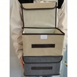 蓋付き折りたたみ収納ボックス - 防塵ポリアミド模造リネン衣類・雑貨オーガナイザー