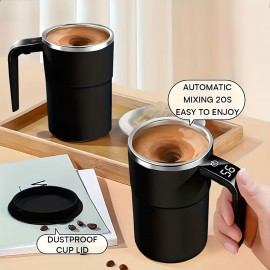 USB充電式自己撹拌コーヒーマグ、温度表示付き - ステンレススチール、マット仕上げ、コーヒー＆プロテインドリンクに最適、理想的なギフト