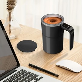 USB充電式自己撹拌コーヒーマグ、温度表示付き - ステンレススチール、マット仕上げ、コーヒー＆プロテインドリンクに最適、理想的なギフト