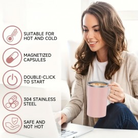 USB充電式自己撹拌コーヒーマグ、温度表示付き - ステンレススチール、マット仕上げ、コーヒー＆プロテインドリンクに最適、理想的なギフト