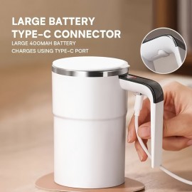 USB充電式自己撹拌コーヒーマグ、温度表示付き - ステンレススチール、マット仕上げ、コーヒー＆プロテインドリンクに最適、理想的なギフト