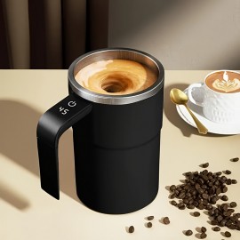 USB充電式自己撹拌コーヒーマグ、温度表示付き - ステンレススチール、マット仕上げ、コーヒー＆プロテインドリンクに最適、理想的なギフト