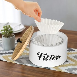 木製コーヒー収納ボックス、コーヒーフィルター収納ホルダー、木製コーヒーフィルター収納コンテナ、蓋付きコーヒーフィルターディスペンサー、ファームハウス風コーヒーフィルター収納バスケット、コーヒーバーカウンター装飾とコーヒー収納用