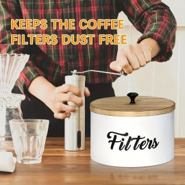 木製コーヒー収納ボックス、コーヒーフィルター収納ホルダー、木製コーヒーフィルター収納コンテナ、蓋付きコーヒーフィルターディスペンサー、ファームハウス風コーヒーフィルター収納バスケット、コーヒーバーカウンター装飾とコーヒー収納用